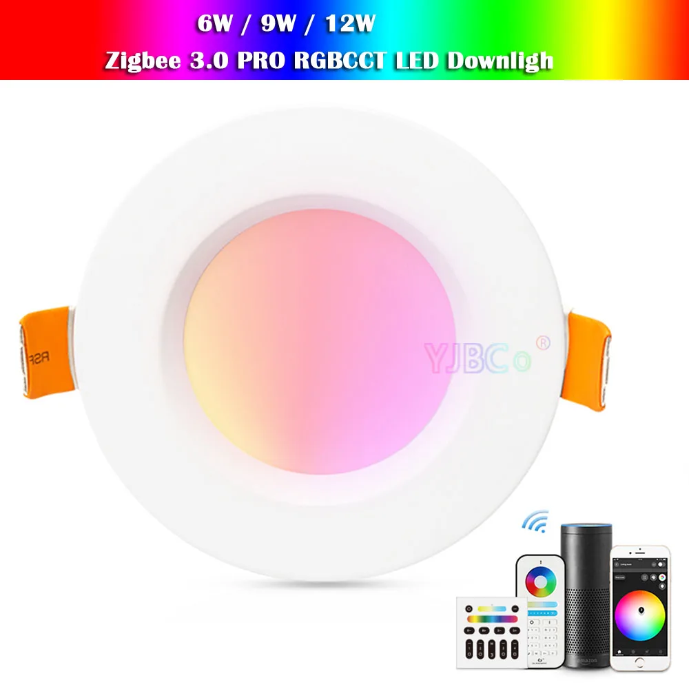 Gledopto Zigbee3.0 Pro lampu langit-langit pintar, lampu LED Downlight 6W/12W RGBCCT tingkat tahan air IP54 dengan Tuya APP/suara/RF kendali jarak jauh