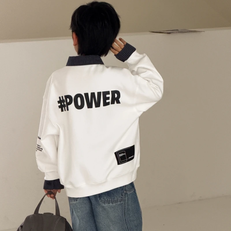 New Arrival 5 6 7 8 9 10 11 12 13 14-Year-Old Boy Polo Sweatshirts with Letter Print Kids Children Spring Cotton Hoodies Coat