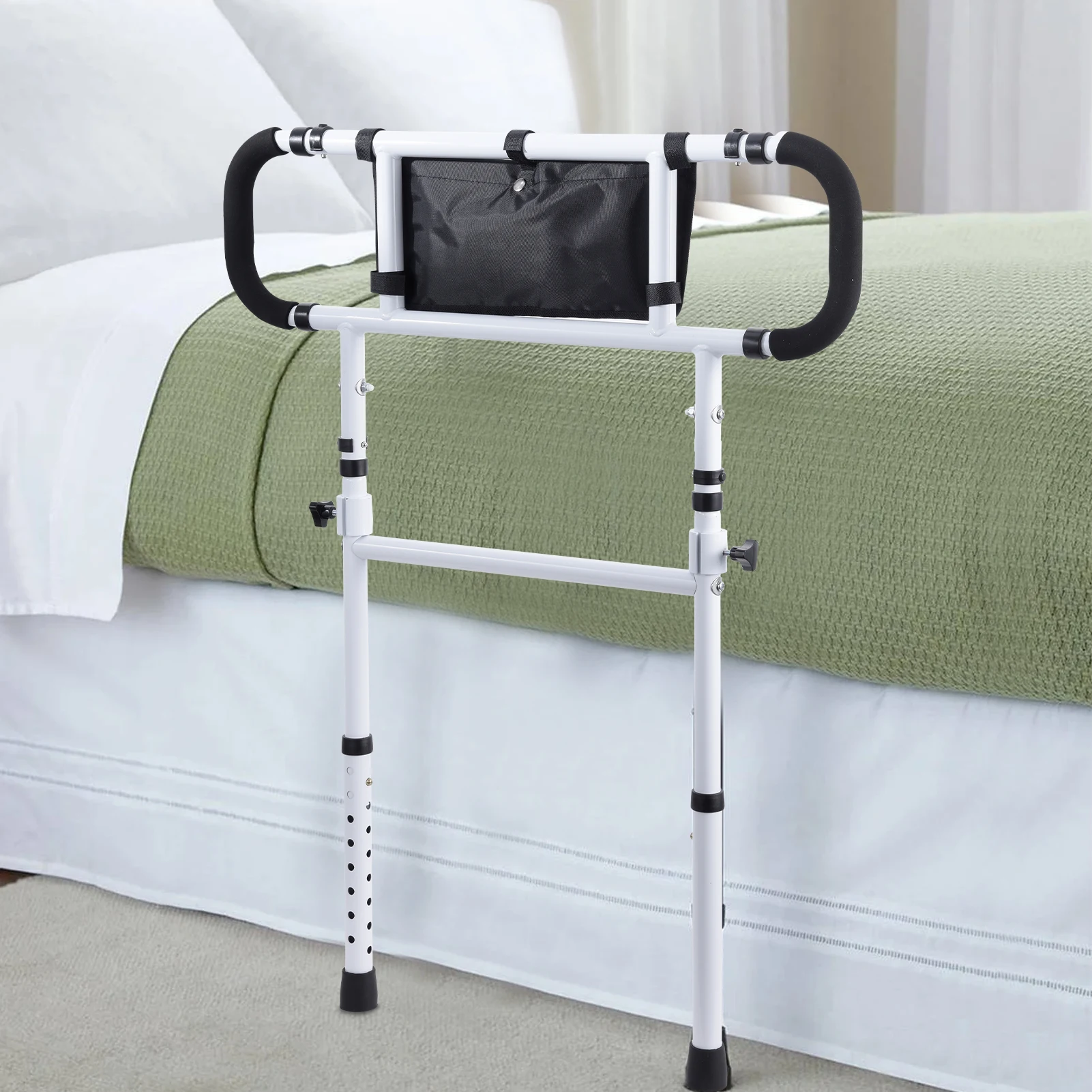 

Mobility Assist Support for Seniors, Bed Assist Rails Adjustable Height, Foldable Bedrails, Can Withstand 300Lb