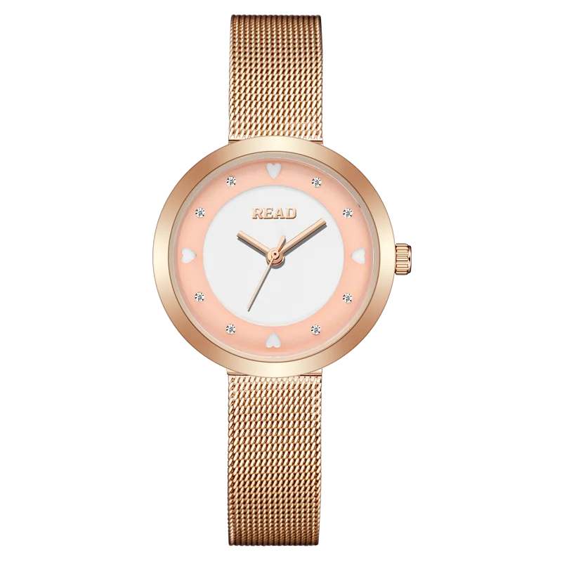 READ Women Quartz Watch | Sweet Heart Index Dial | Rose Gold Mesh Band | 30M Water Resistant Folding Clasp Watch