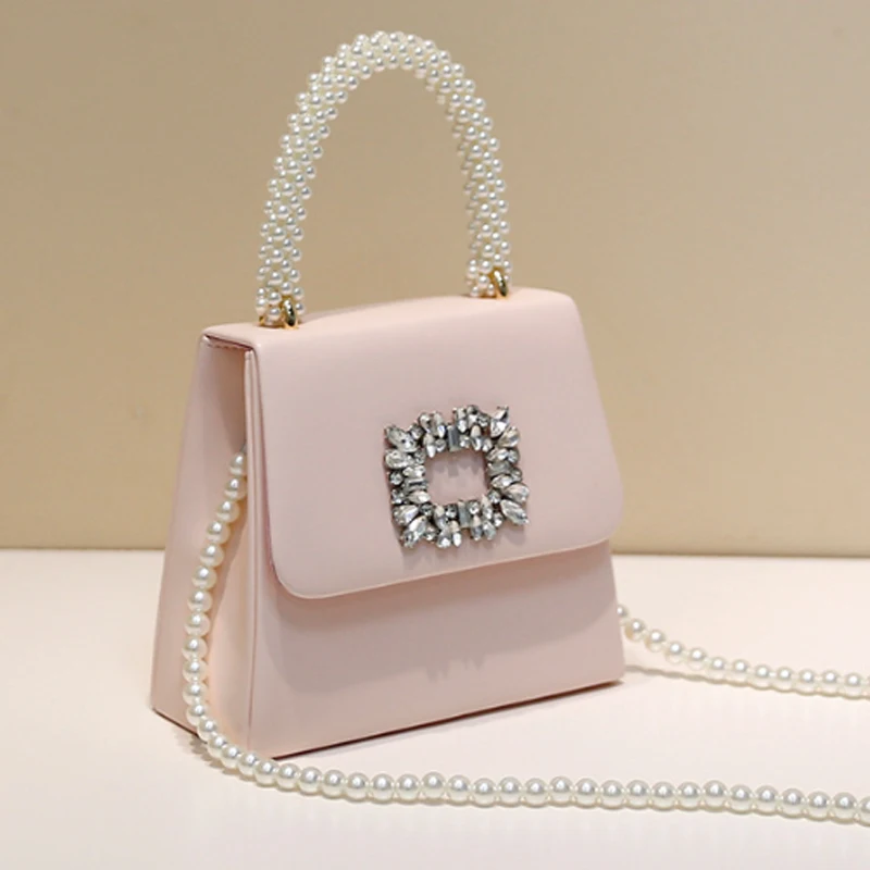 Luxury diamond small square bag pearl handbag 2024 new versatile and fashion women bag crossbody bag shoulder bag