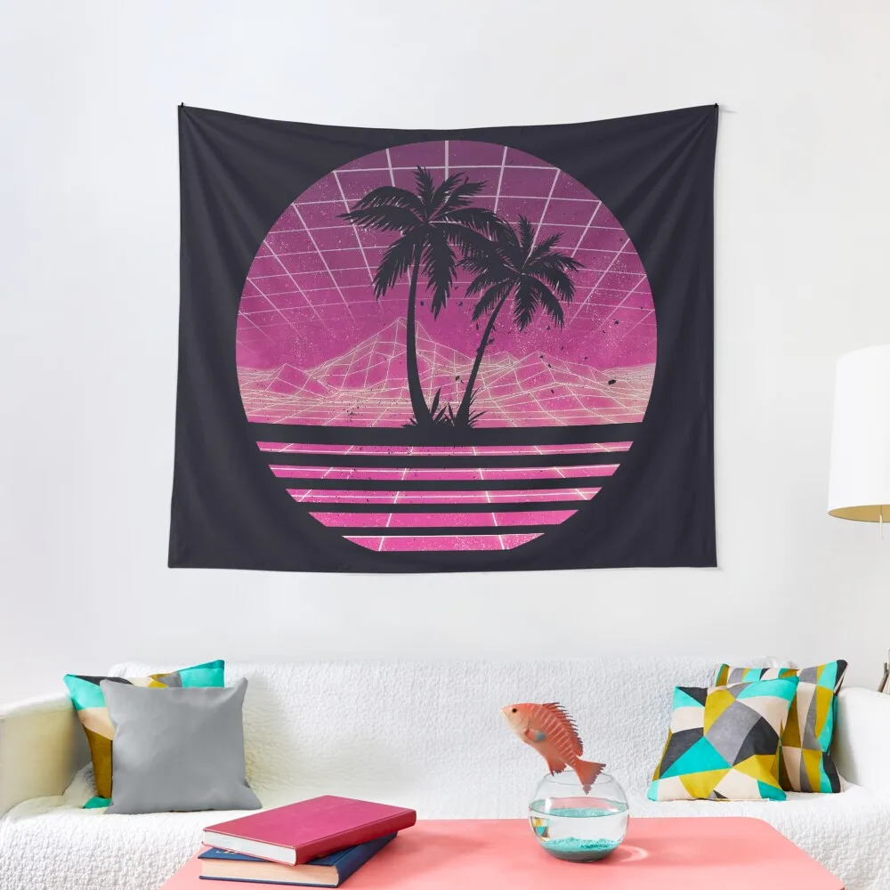 

Modern Retro 80s Outrun Sunset Palm Tree Silhouette - Magenta Tapestry Decorative Paintings Carpet Wall Tapestry