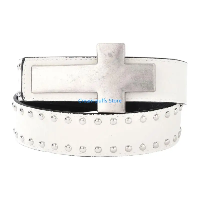 50LE Daily Outfit Styling Belt with Front Hardware Detail, Studded Trim, and Adjustable 105 Wear for Party Looks