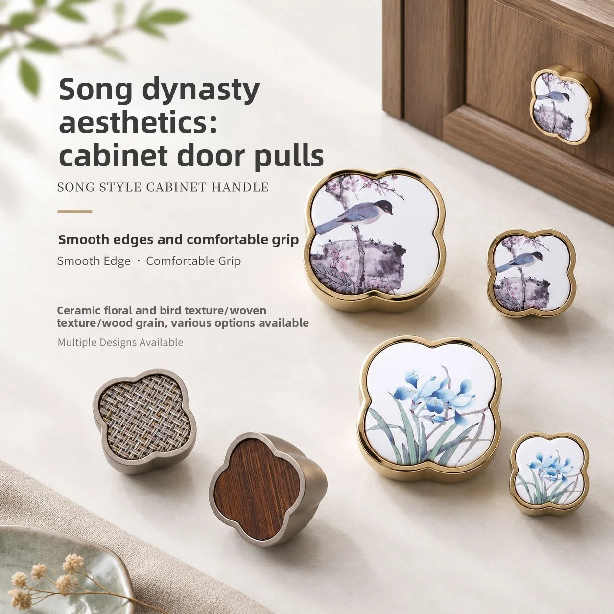 WV Retro Chinese-Style Wardrobe Drawer Pull Handles Classical 3D Small Cabinet Handles with Ancient Aesthetic