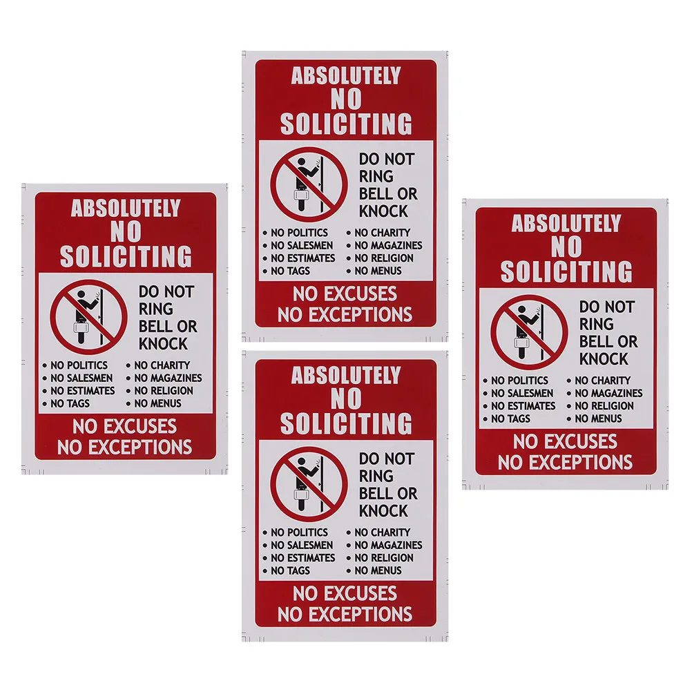 4Pcs Waterproof No Solicitors Sign For Home Door Sign Shop Manager Adhesive Sticker Clear Text Strong Hold