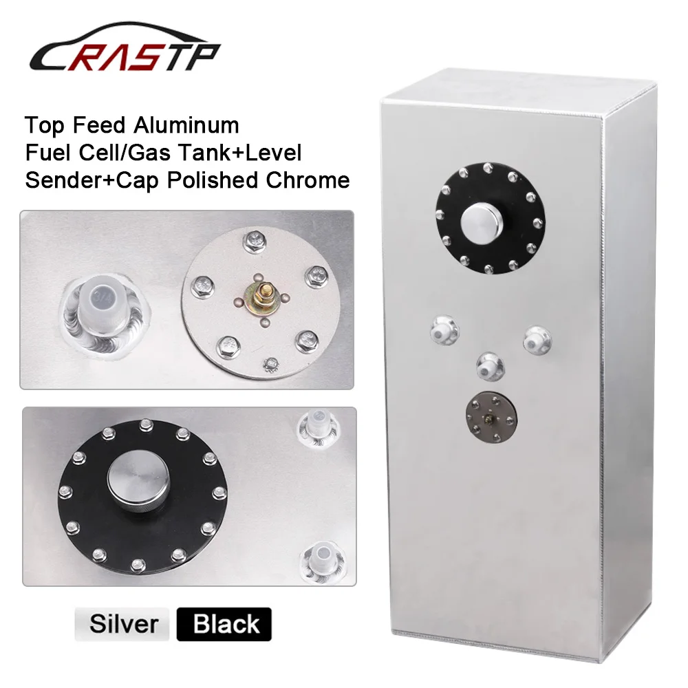 RASTP-Aluminum 50L Billet Fuel Surge Tank With Cap Sensor AN8 Port Plug Black Sillver RS-OCC031