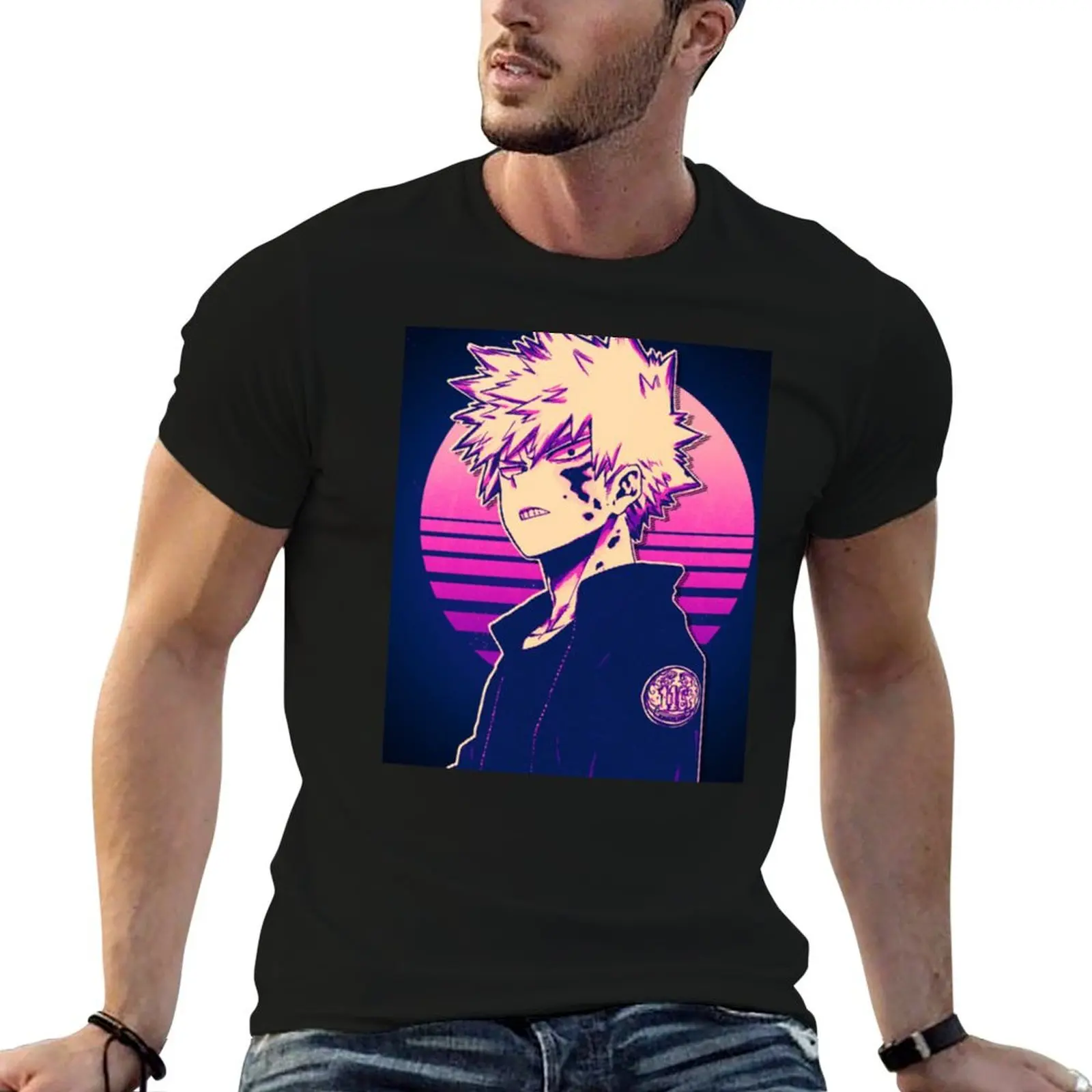 Katsuki Bakugo 80s Vaporwave T-Shirt quick-drying funny gifts black t shirts for men