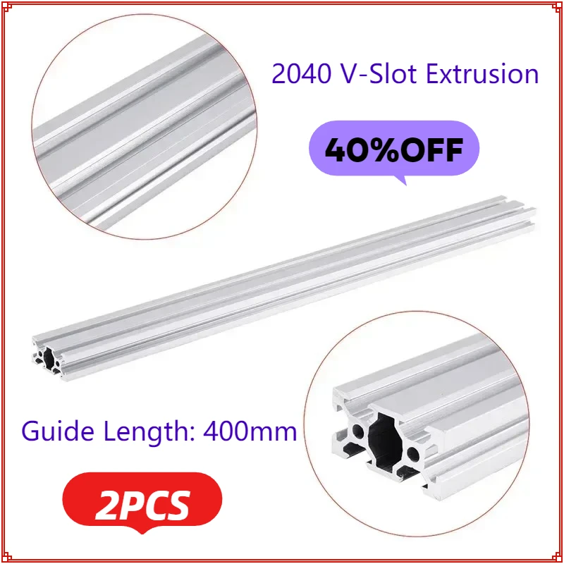 2pc Aluminum Profile Frame C Beam 2040 V-Slot Extrusion European Standard Anodized 400mm Linear Rail for CNC 3D Printer Part