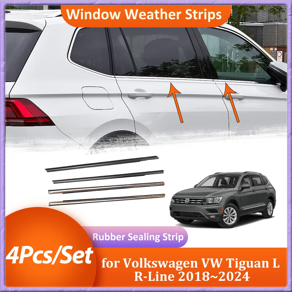 4Pcs Car Window Weather Strips for Volkswagen VW Tiguan L R-Line 2018~2024 2019 Black Silver Window Rubber Sealing Accessories