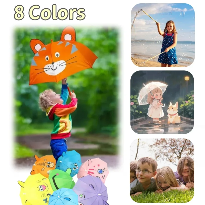 3D Ear Shape Children's Umbrella Boys and Girls 8Colors Cute Cartoon Children's Umbrella Animated Creative Long Handle