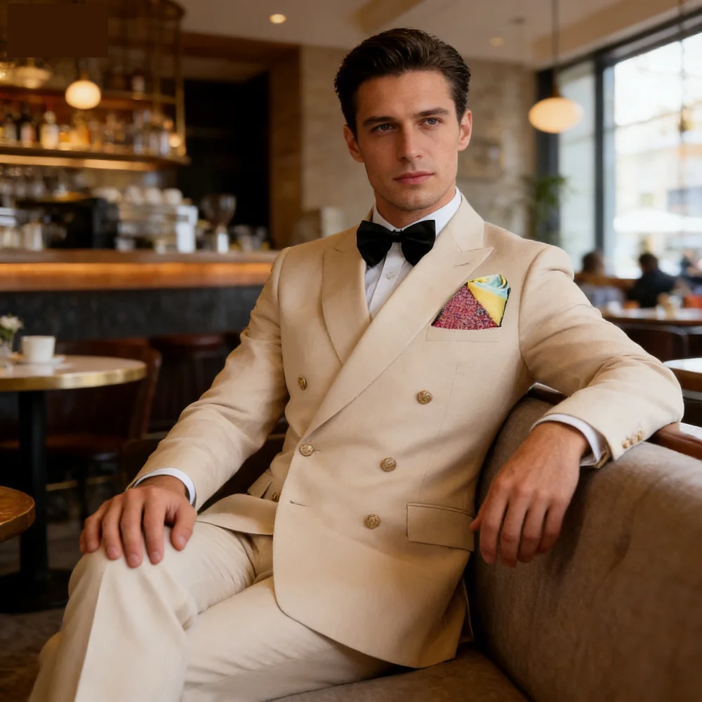 

Elegant Solid 2 Piece Men Suits Fashion Men's Formal Business_Wedding Groom Tuxedos Peak Lapel Double Breasted Jacket with Pants