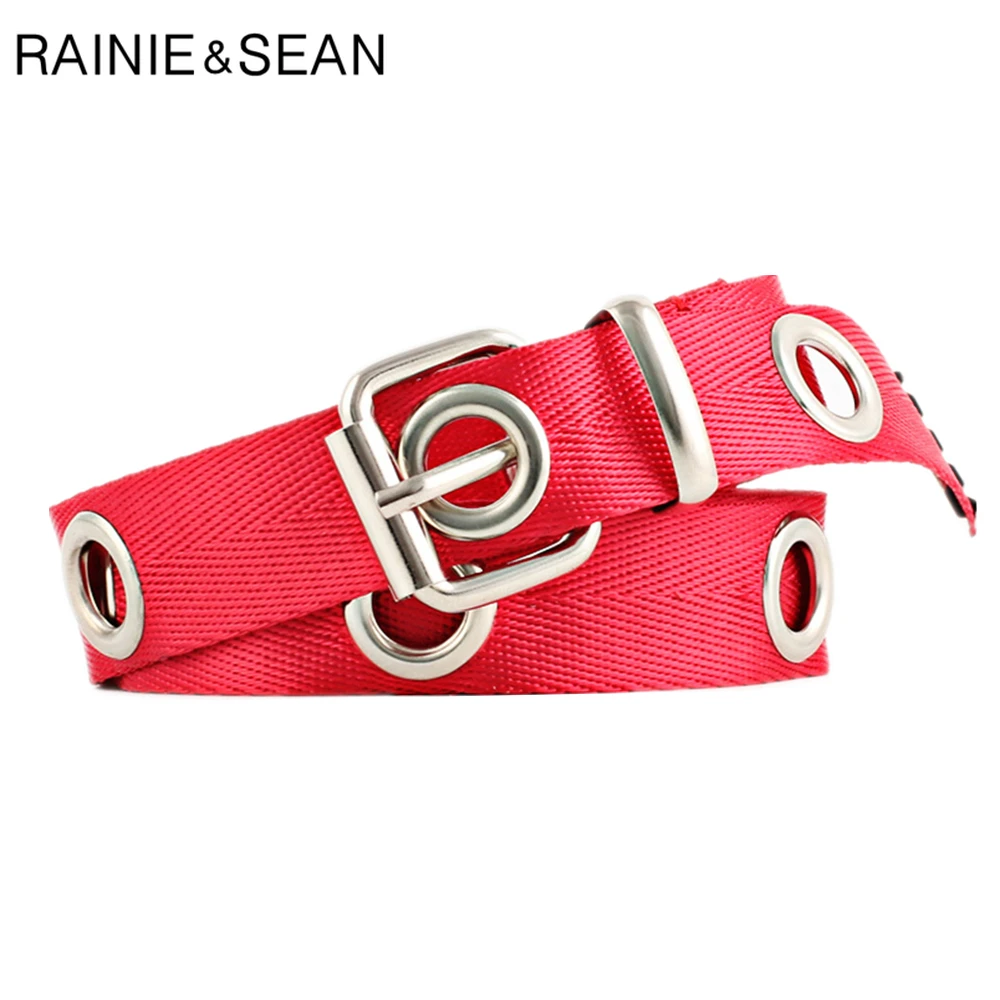 RAINIE SEAN 여성 롱 벨트 레드 핀 버클 레이디 벨트, 하이 패션 여성 캔버스 벨트 스트랩 120cm 140cm Ceinture