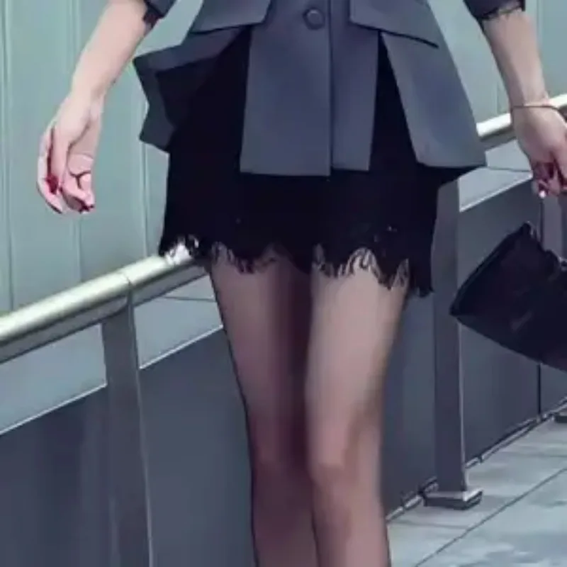 Temperamento terno outono moda nova cintura feminina terno jaqueta saia de renda conjunto de duas peças