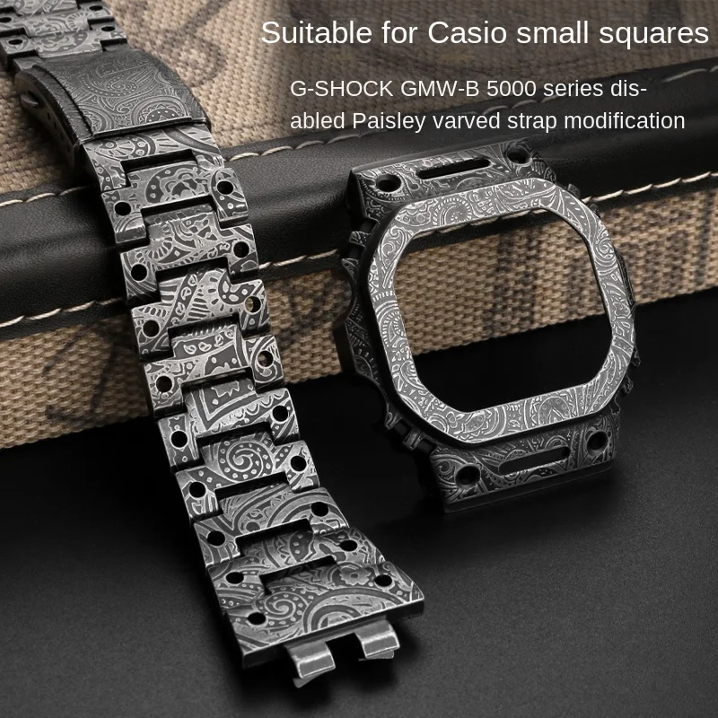 316L Metal Watch Strap men Stainless Steel modified Carved Watchband Case for Casio DW5000 DW-5600 GMW-B5600 GW-5000 Belt Bezel