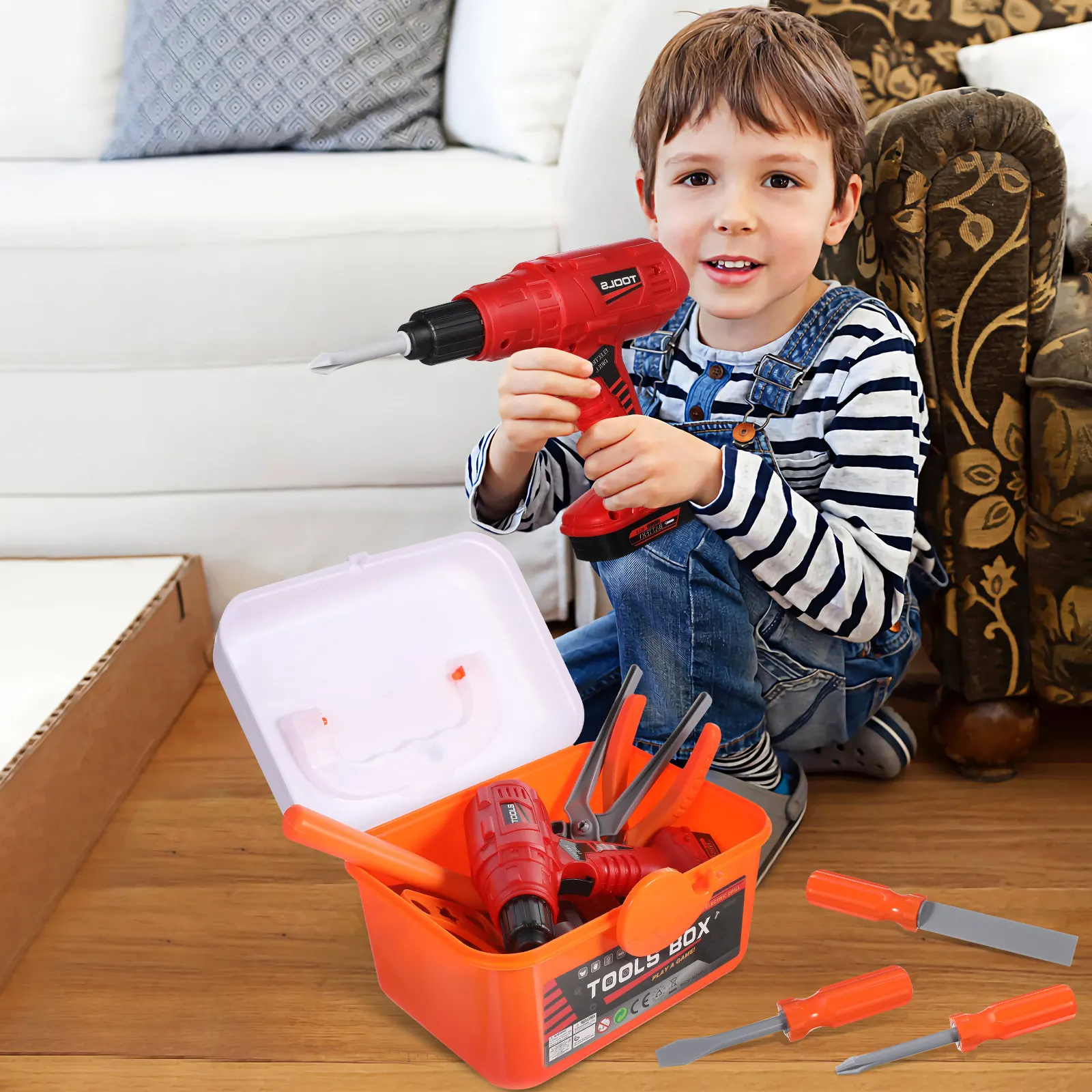 

1Set Electric Drill Play Tool Box Pretend Construction Kit Boys Repair Power Drill Screwdriver Set Safe Lightweight Storage