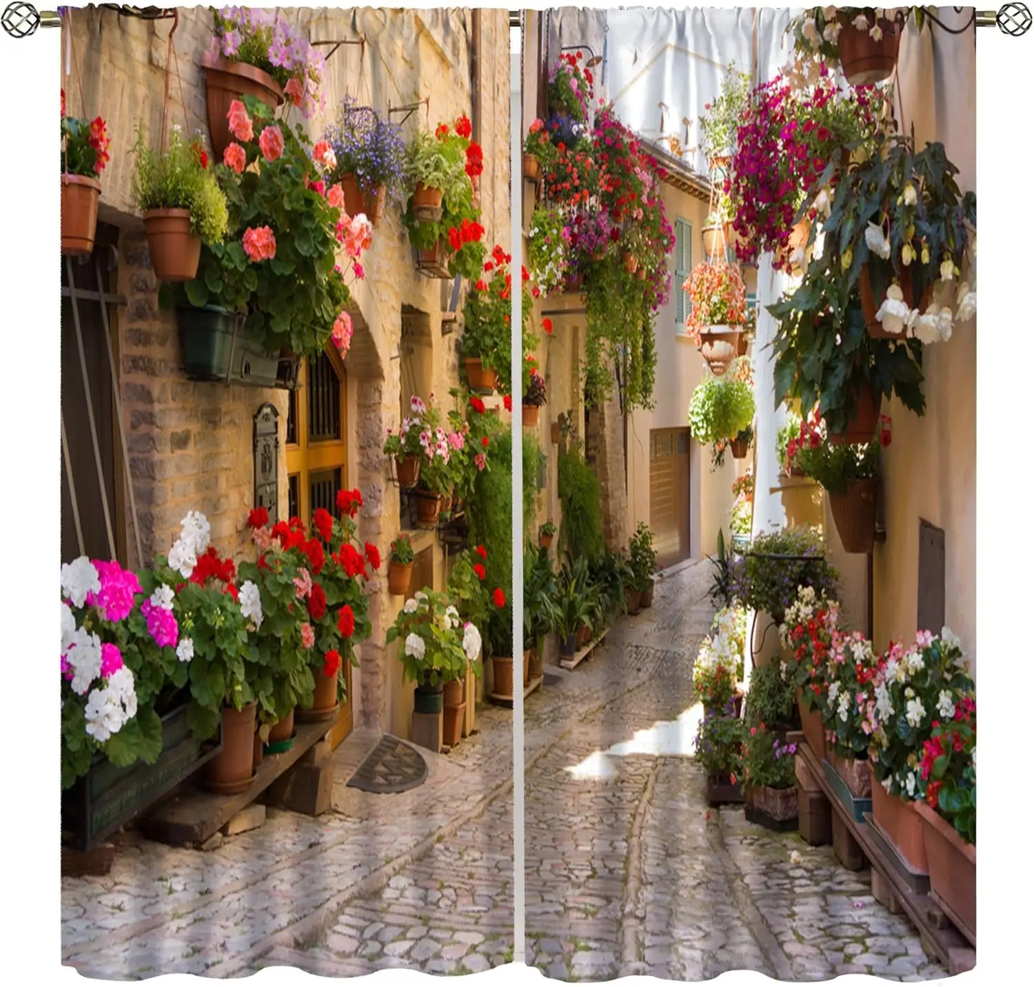Italian Architectural Landscape Curtains,Vintage European Style Natural Plants Flowers Architectural Art Window Treatments