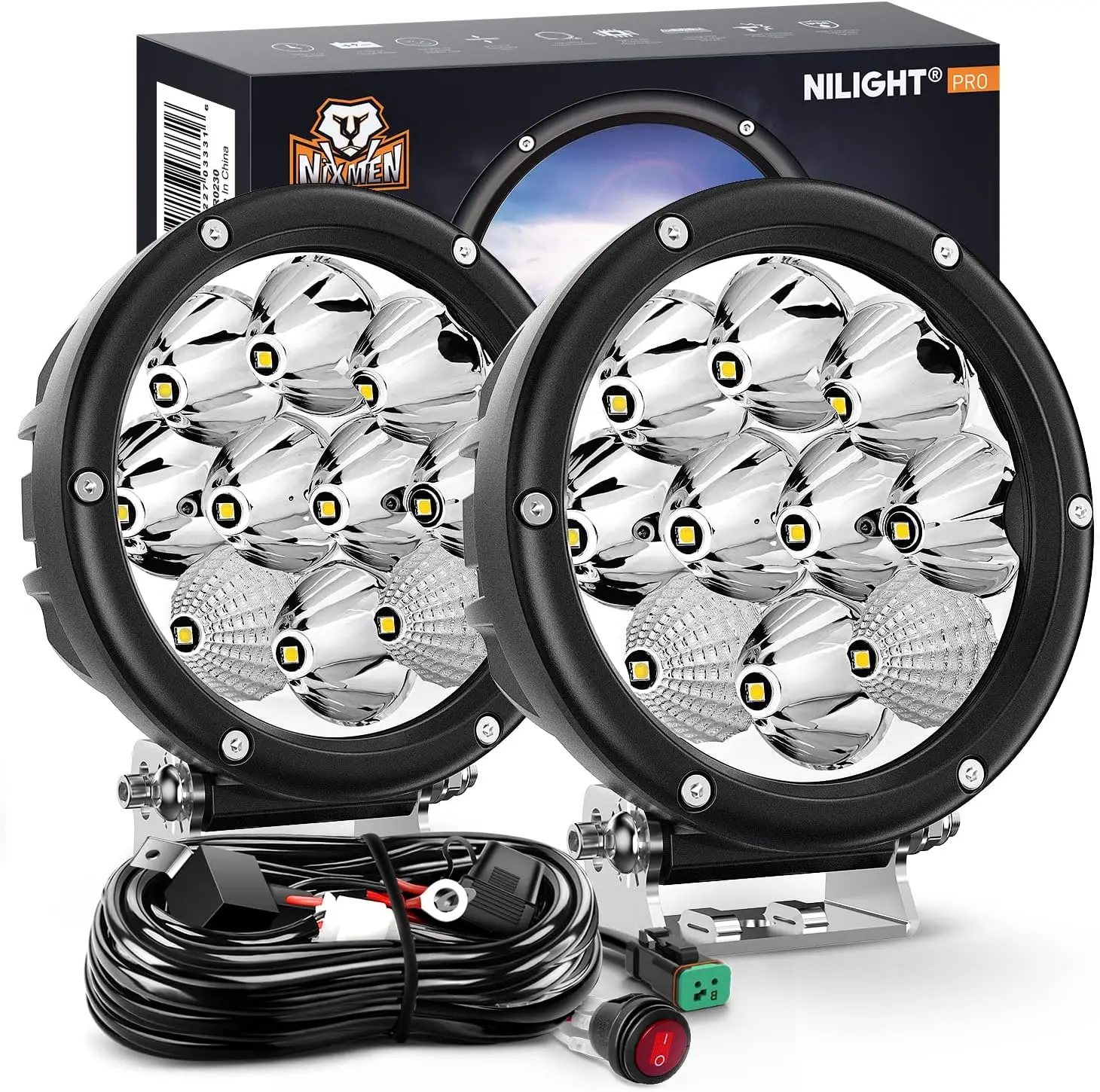 Nilight Pro Series 5.7 Inch Round LED Driving Offroad Light 50W 6500LM Spot & Flood Beam, IP68 Off-Road Light with 16AWG DT Wiring Harness for ATV, UTV, SUV, Motorcycle, Truck & Boat