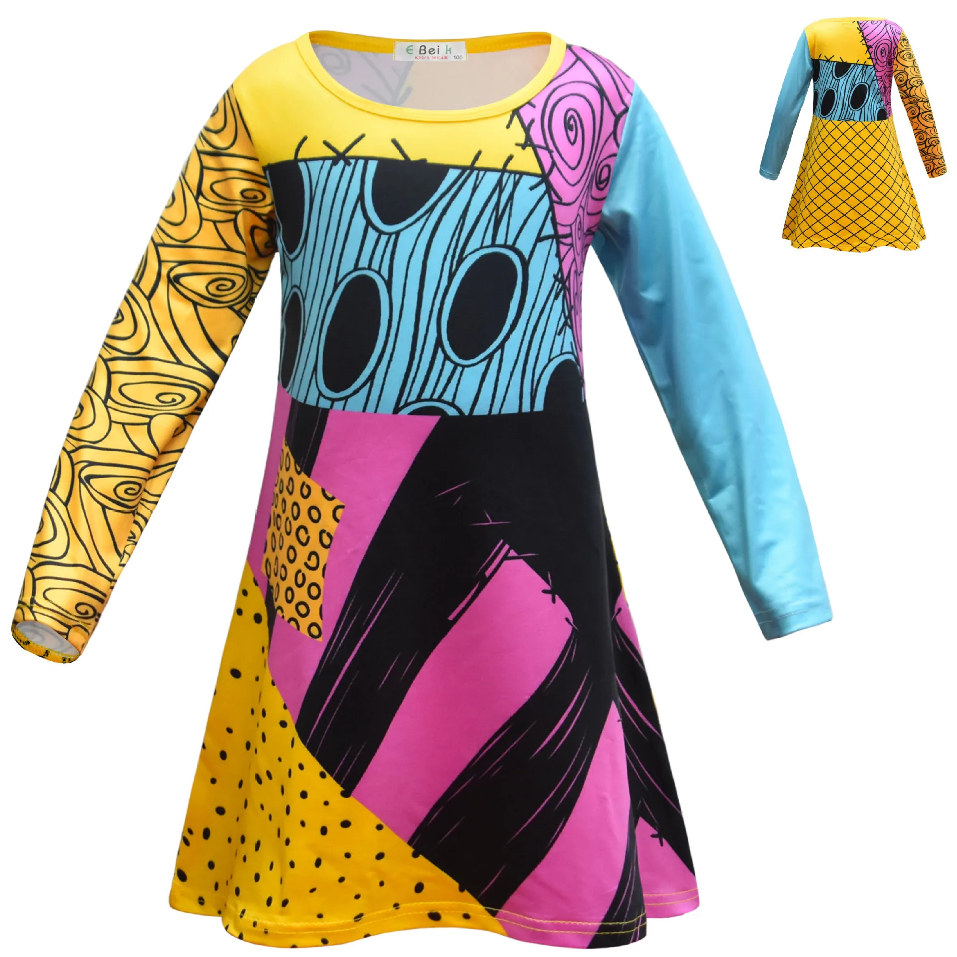 Nightmare Before Christmas Sally Digital Girls Fall A-Line Dress Loungewear Sleep Casual Home Wear 3-8 Years Cospaly Dresses