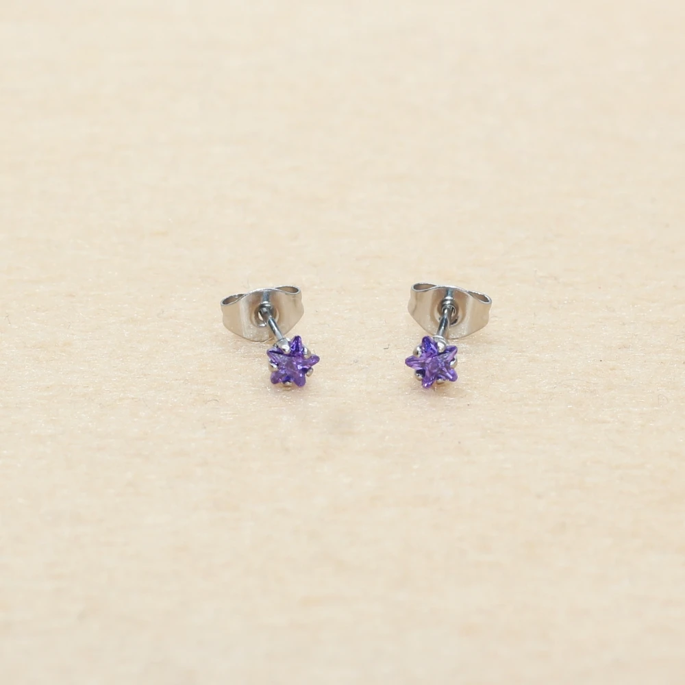 

The Purple Stars Color 4mm Brief Stainless Steel Stud Earrings New Crystal Jewelry With Anti Allergy