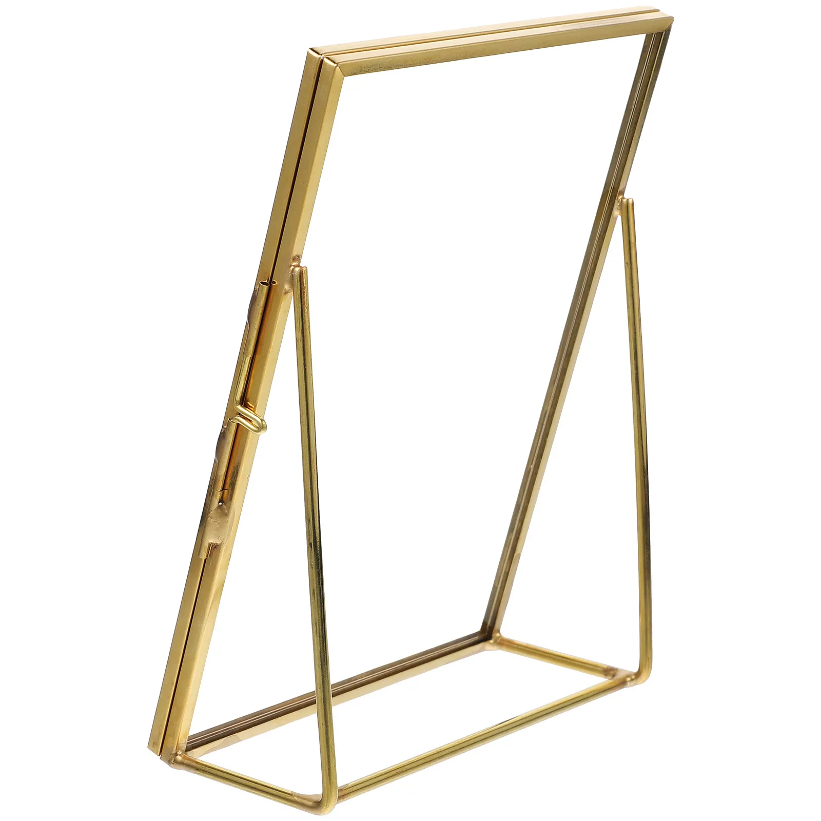 Vintage Brass and Glass Tabletop Picture Frame Standing Photo Display Holder for Photos Artwork Certificates Plants Specimen