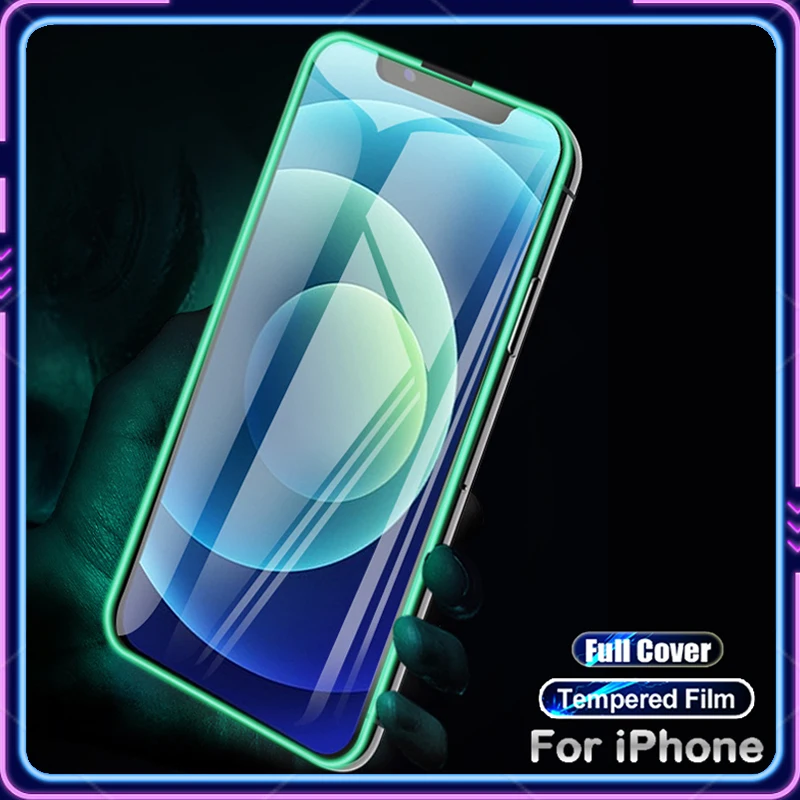 

Fluorescence Tempered Glass Noctilucent Film Screen Protector For iPhone 11 12 13 14 Pro X XR XS Max Plus Full Cover Luminous