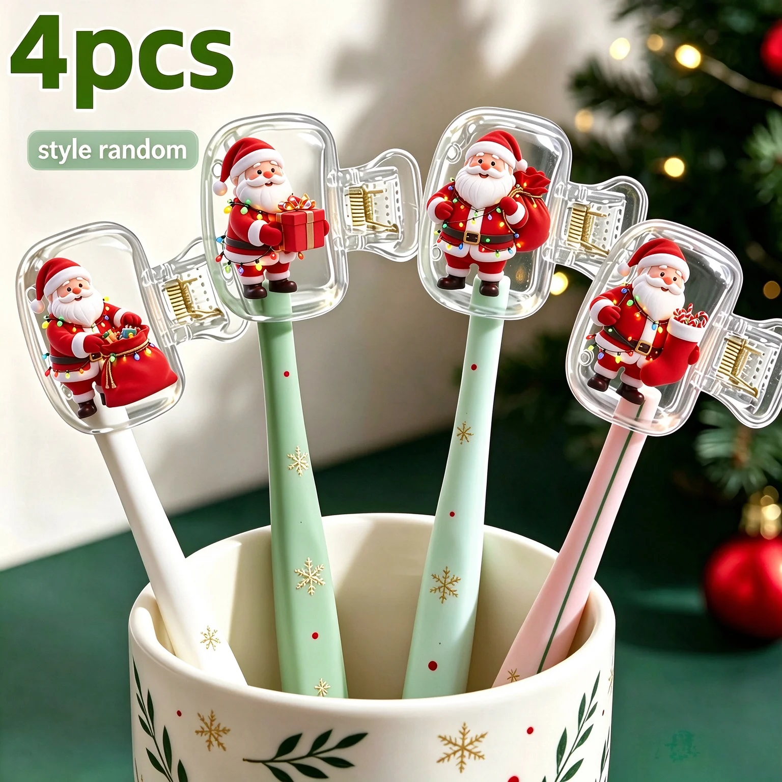 8/4 Pieces of Random Designs Featuring Cute Santa Claus Carrying Christmas Gifts, Portable Toothbrush Head Covers, Storage Boxes, Toothbrush Protective Covers, Bathroom Accessories That Are Essential for Home and Busin