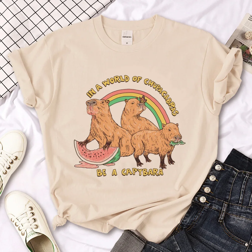 Women Graphic T Shirt Capibara Capybara T-shirts Girl 2000s Funny Clothes Fashion Cotton T Shirt Harajuku Short Sleeve Tops