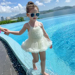 Kids Tulles Beach Dress Baby Girls Cute Swimwear Clothing Fashion Sleeveless Tutu Dresses with Cap 2023 New Arrival Swimsuits