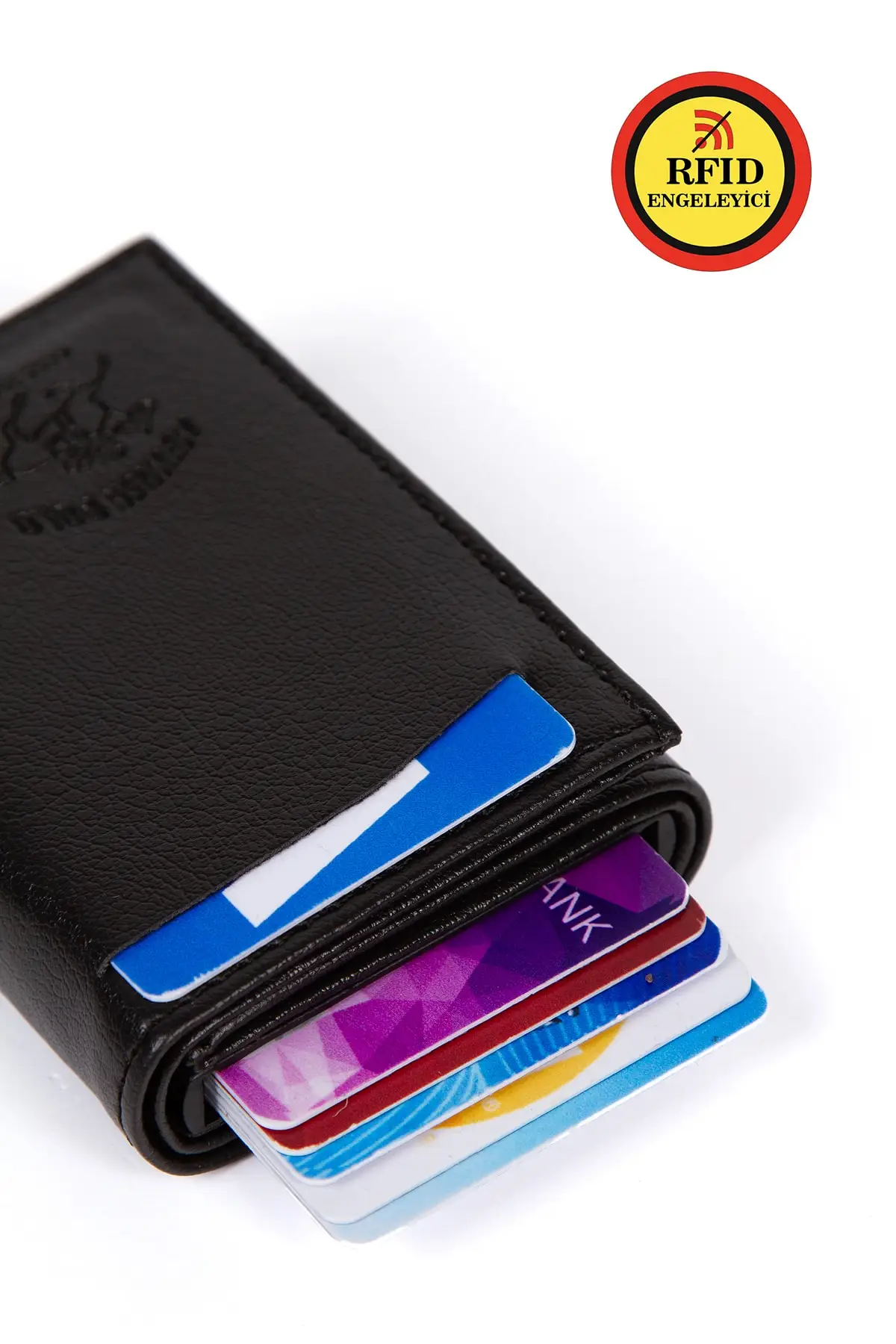 Tarjetero con mecanismo de aluminio y cuero, billetera con compartimento deslizante para billetes, negro, elegante, útil, seguro, entrega 2022trend