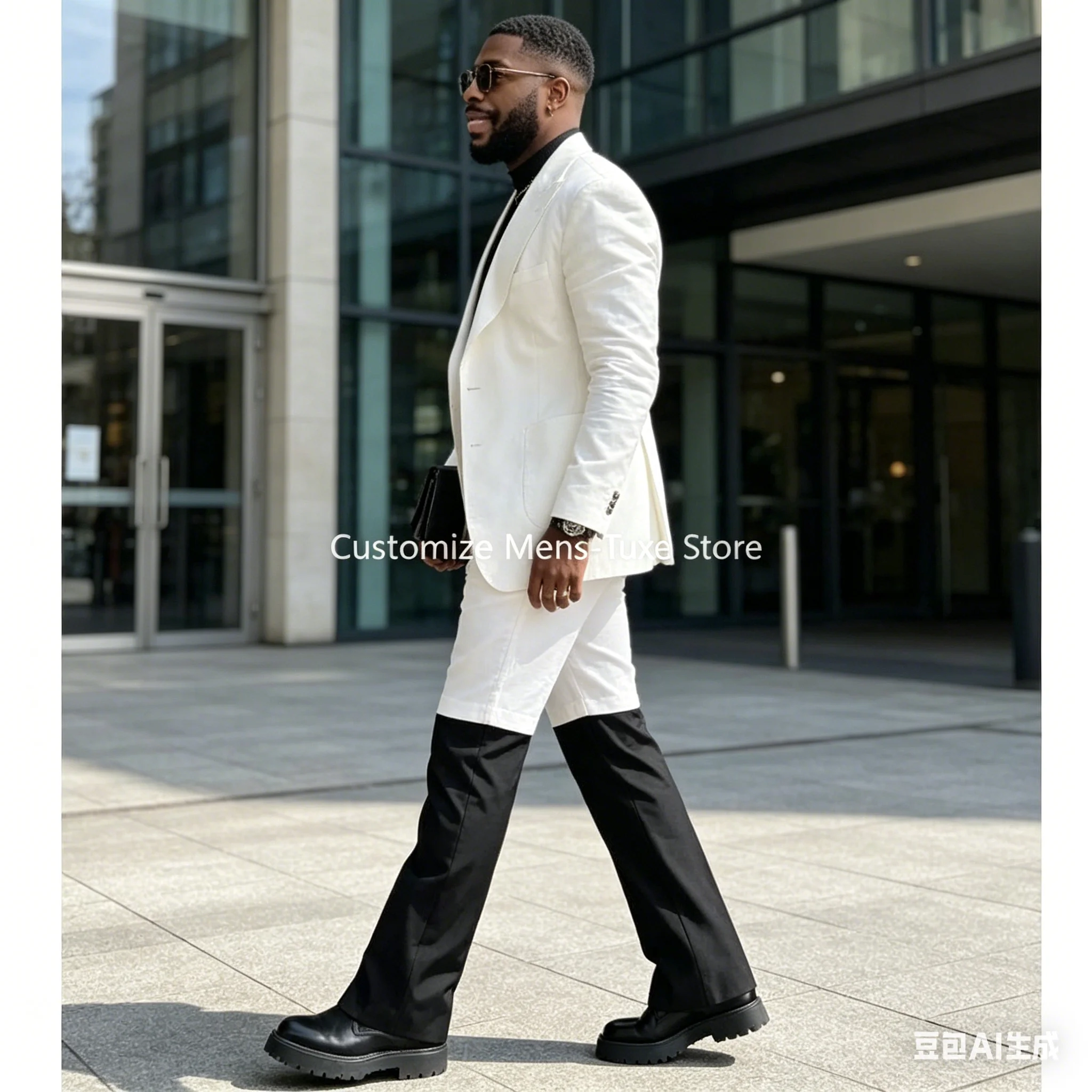 

White Black Suits for Men Fashion Peaked Lapel Design Male Suit Slim Fit Casual Wedding Tuxedo 2 Piece Costume Homme