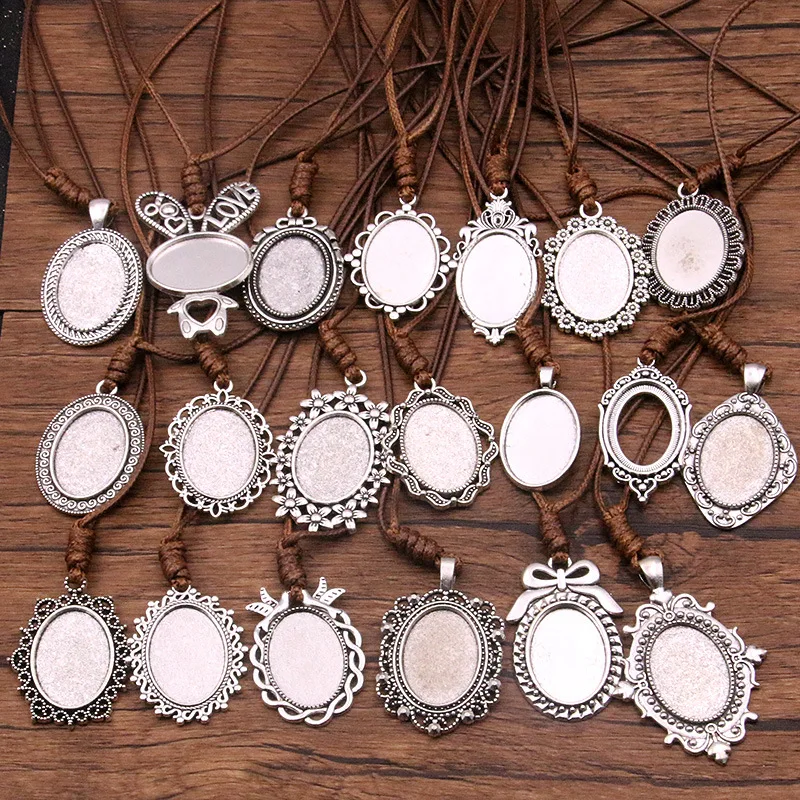 

DIY Zinc Alloy Brown PU Rope Sweater Chain 20 Styles Time Gem Base Support Inner Diameter 1825mm Fashion Jewelry Accessories