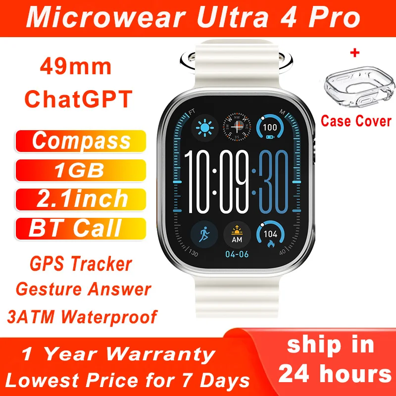 Microwear U4 Pro Smart Watch 10 1GB Compass ChatGPT 49mm 3ATM Waterproof Bluetooth call Gesture Answer Smartwatch Men Women