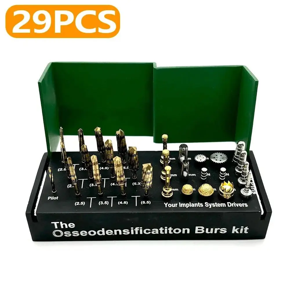 

29pcs Osseodensification Burs Kit Dental Implant Drills with Bone Saw Disk Membrane Diamond Coated Dental Bur Drills Implant Kit