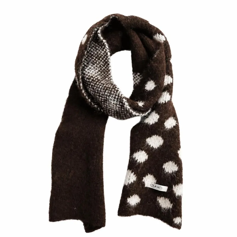 Versatile Polka Dot Pattern Knitted Scarf Warm Soft Wool Blend Scarf Coldproof Neck Warmer Women