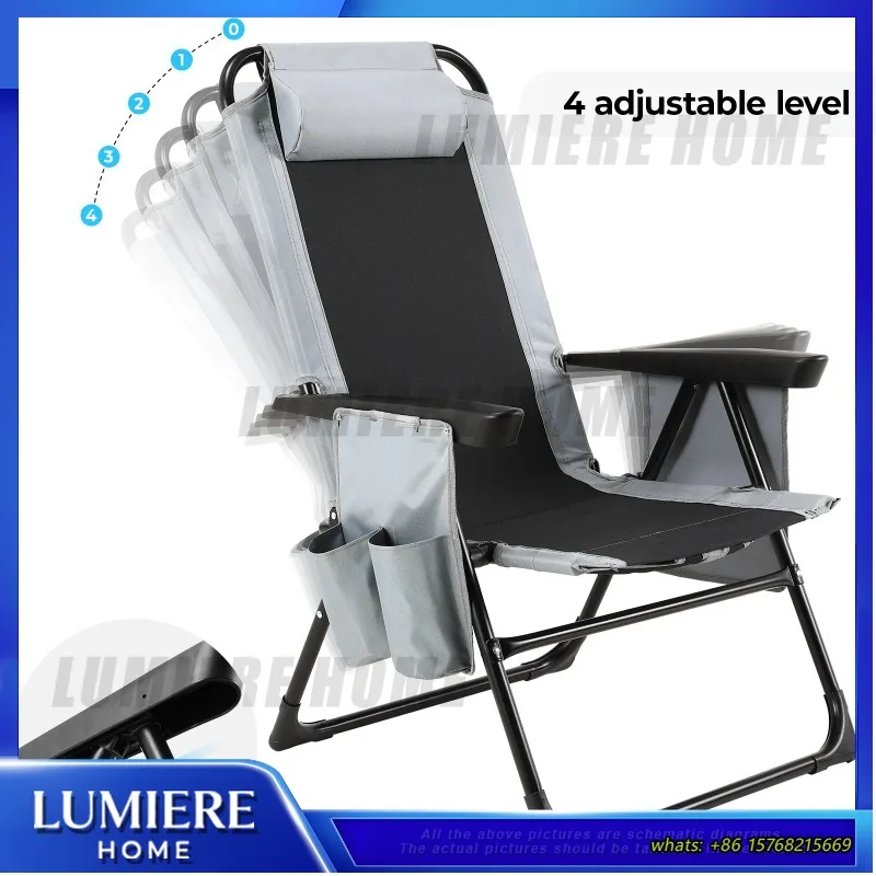 

Folding Outdoor Chair Adjustable Backrest Armrest Portable Camping Garden Balcony Seat Heavy Duty Load Capacity 140 Kg