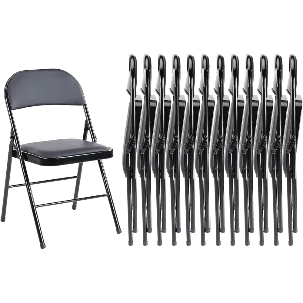 12-Piece Set of Leather-Padded Metal Folding Chairs for Outdoor and Indoor Use, Durable and Easy Storage
