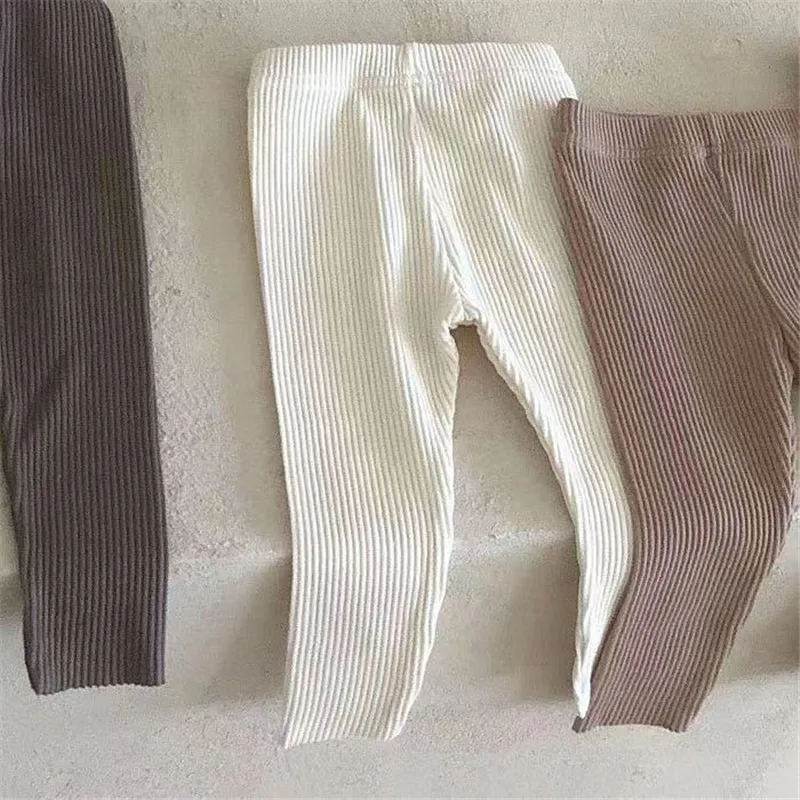 2024 New Baby Cotton Ribbed Leggings Solid Cotton Infant Stretch Pants Soft Comfortable Toddler Pants Kids Boys Girls Trousers