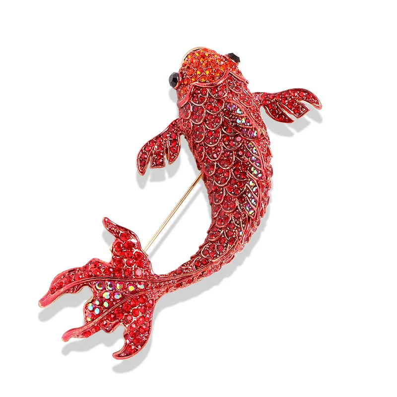 Creative Swimming Koi Carp Fish Brooches For Women Unisex Rhinestone Red Carp Fish 3-color Office Party Brooch Pins Jewelry Gift