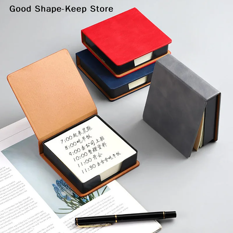 Sticky Note Box With Notepads PU Leather Memo Pad Dispenser Desktop Supplies For Students Office Worker PU 3D sticky note box