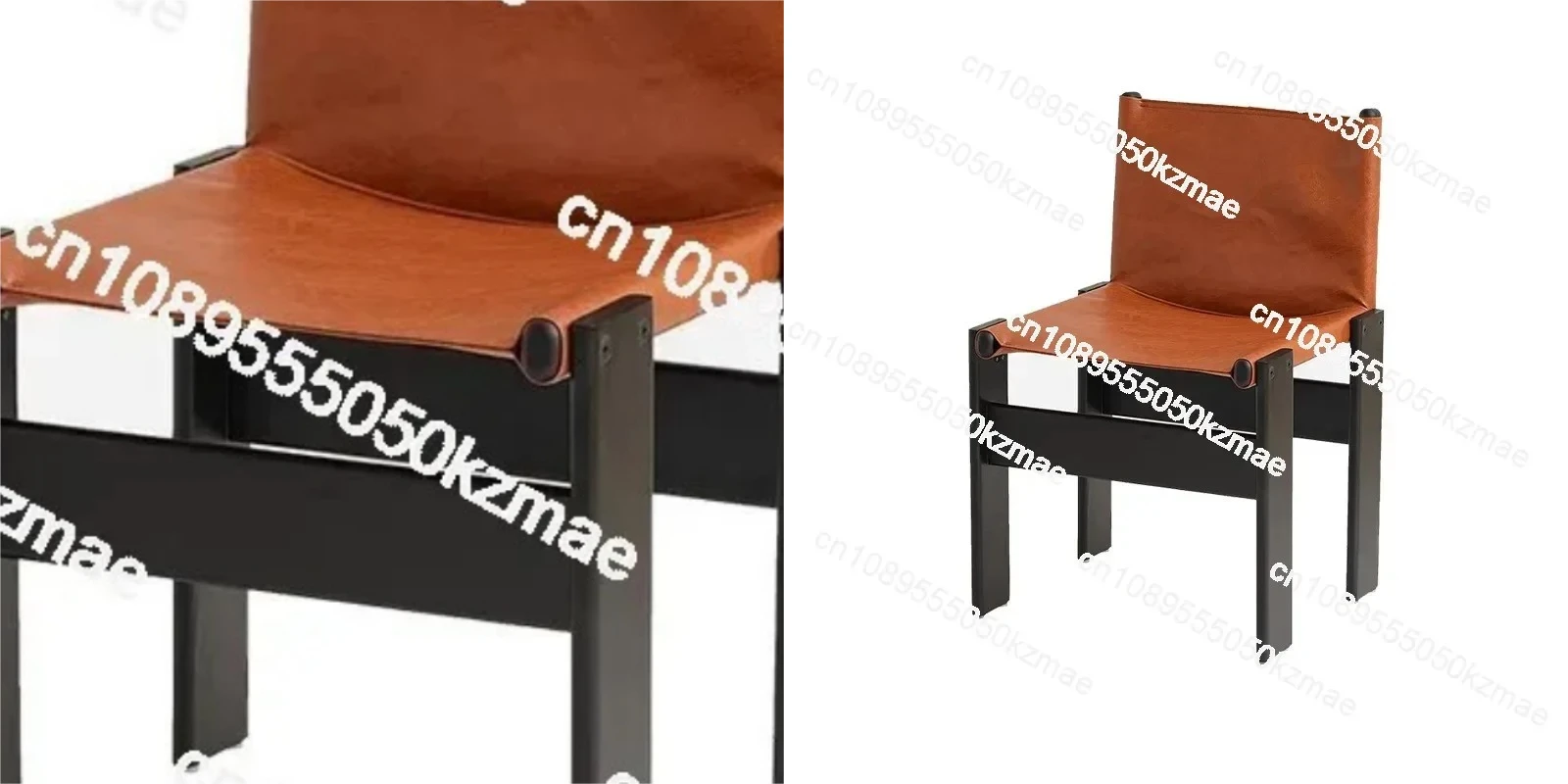 Retro Style Solid Wood Dining Chair | B&B Design, Antique Wax Leather, Light Luxury Net Red Monk Chair