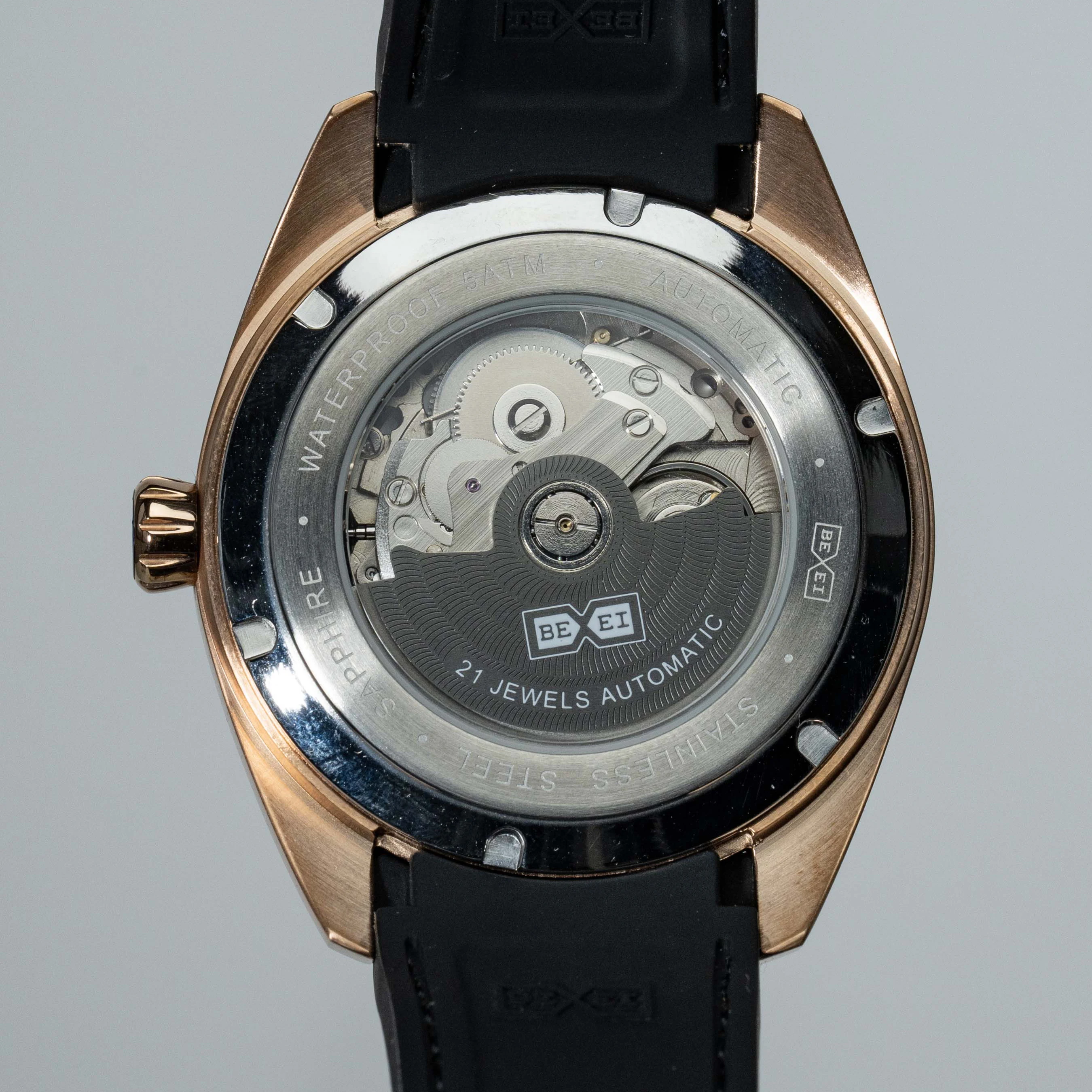 BEXEI ساعة التوقيت العالمي 42H احتياطي الطاقة الميكانيكية الحركة الأوتوماتيكية رجل ساعة الياقوت نمط الأعمال 9185
