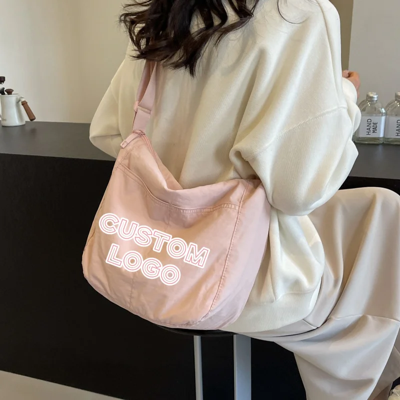

Custom Logo Nylon Crossbody Bags Large Capacity Hobo Bags Casual Waterproof Shoulder Bag Korean Style Messenger Bag Students