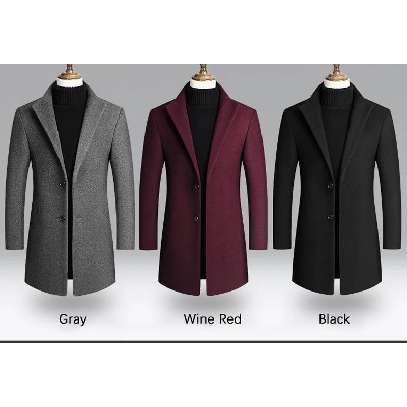 BROWON Brand Korean Coat Men 2024 Autumn and Winter Woolen Men Coat New Casual Slim Fit Windbreaker Long Solid Color Men Jacket