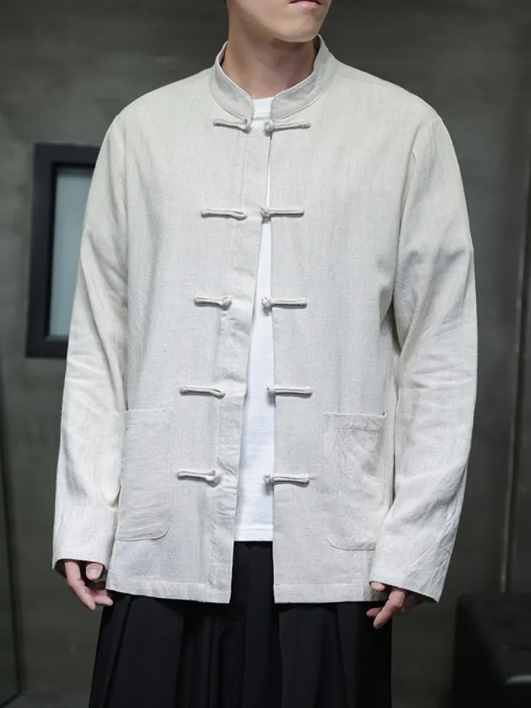 

Men's Cotton Linen irt Long Sve Button up Chinese Sle Loose Fit Youth Trendy Spring Autumn Retro Tang Costume Top