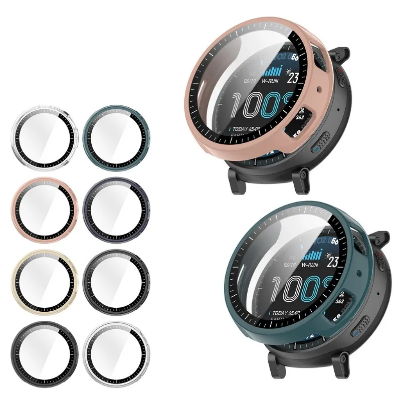 

Tempered Glass+Case For Huami Amazfit Active Max All-Around Screen Protector Hard PC Bumper SmartWatch Cover Anti-scratch