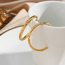 E.B.belle Stainless Steel 18K Gold Plated Clear Colorful Zircon Stone Paved Thin Large Hoop Earring For Woman Summer Earring