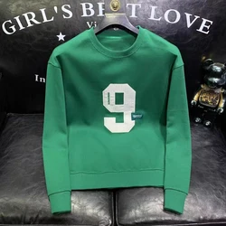 Spring Autumn Men's Trendy Simple Casual All Match Sweatshirt Y2K Streetwear Round Neck Long Sleeve Pullovers Male Loose Hoodies