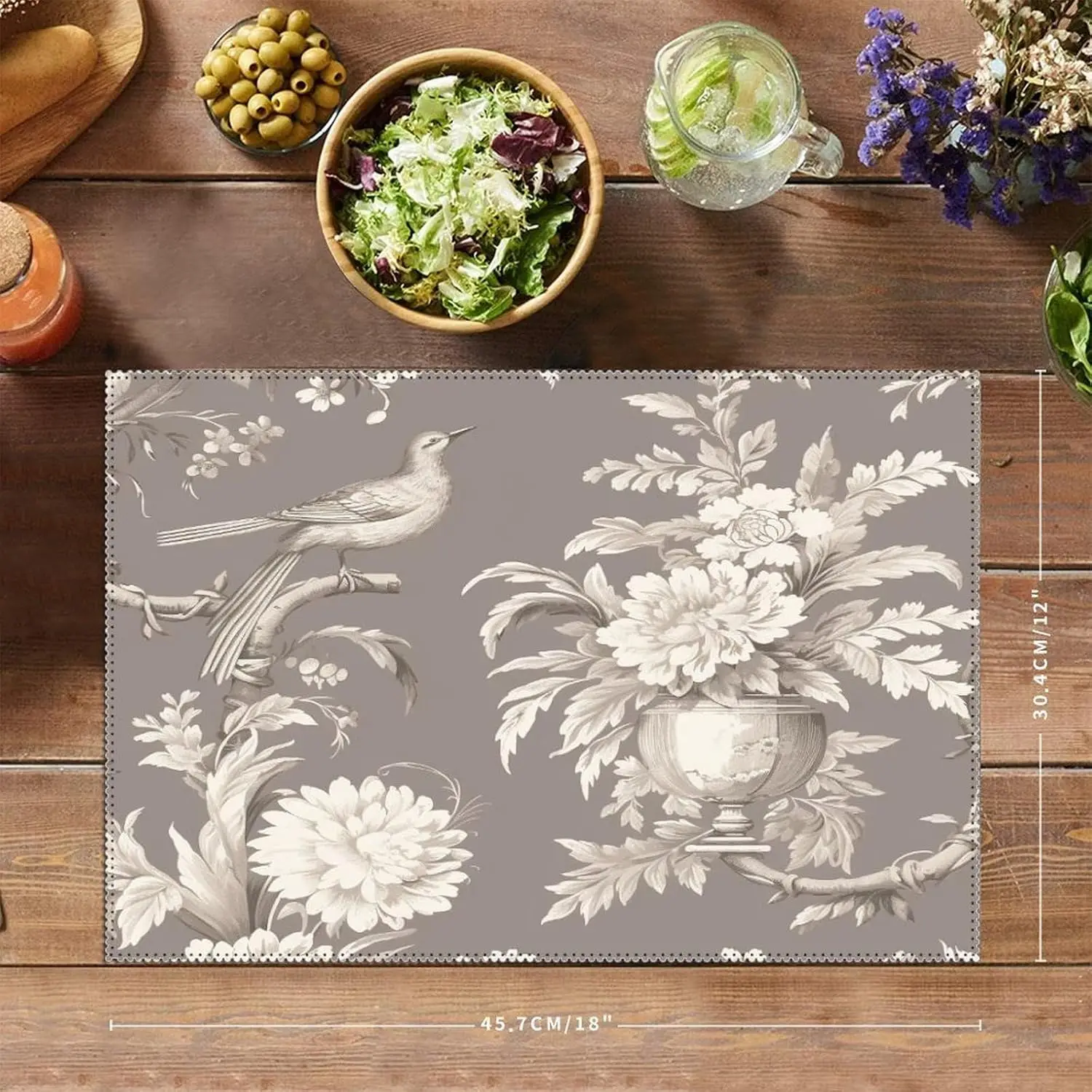 French Retro Floral Bird Placemats Set Of 4 Floral Tan French Country Easy To Clean Place Mats Asian Rustic Table Top Decor