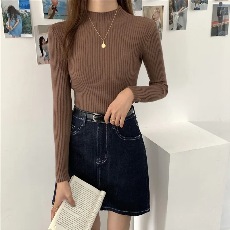 

Korean Style Fashion Half Turtleneck Sweater Women Inner Slim Knitted Top