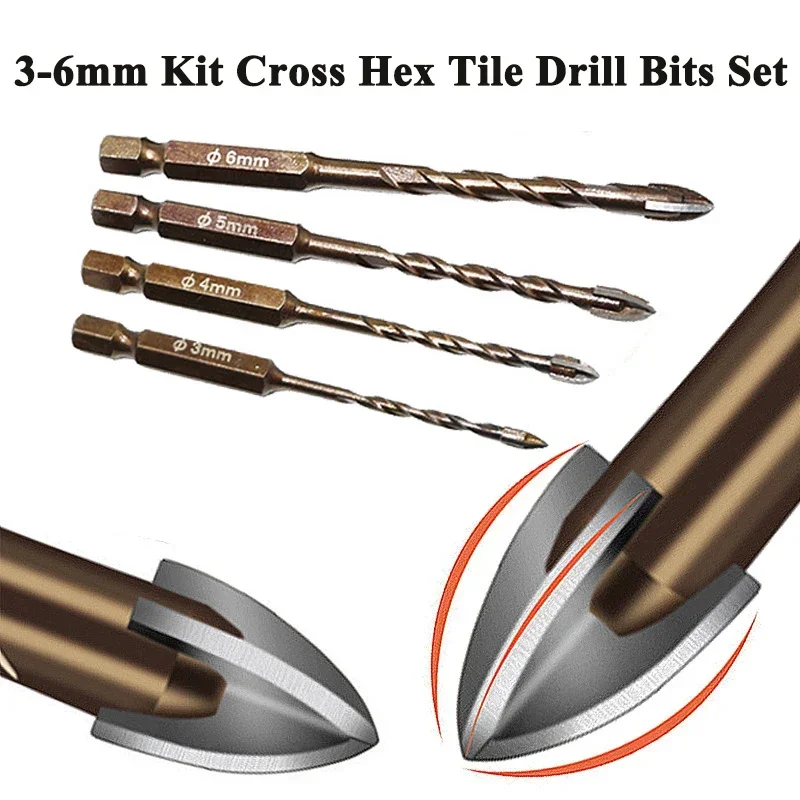 3-6mm Kit Cross Hex Tile Drill Bits Set High Carbon Steel Hard Alloy Triangle Bit Tools for Ceramic Concrete Hole Opener Brick